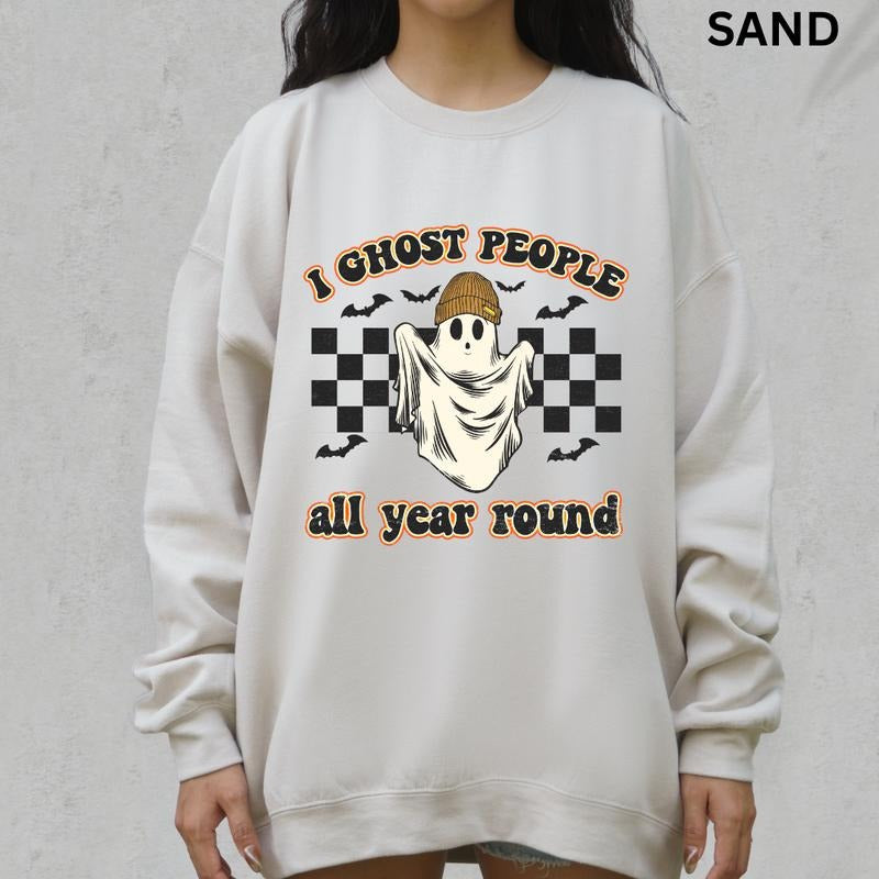 I Ghost People Year Round Sweatshirt, Halloween Crewneck Unisex, Booklover Sweatshirt, Halloween Graphic Crewneck, Cotton Pullover Spooky Season Sweater