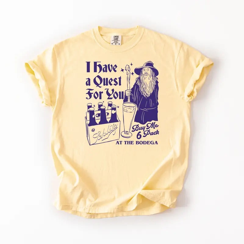 I Have a Quest For You Wizard T-Shirt, Funny Retro Beer Comfort Colors Shirt, Vintage Graphic Tees, Funny Unisex Fit Shirts, Vintage Streetwear