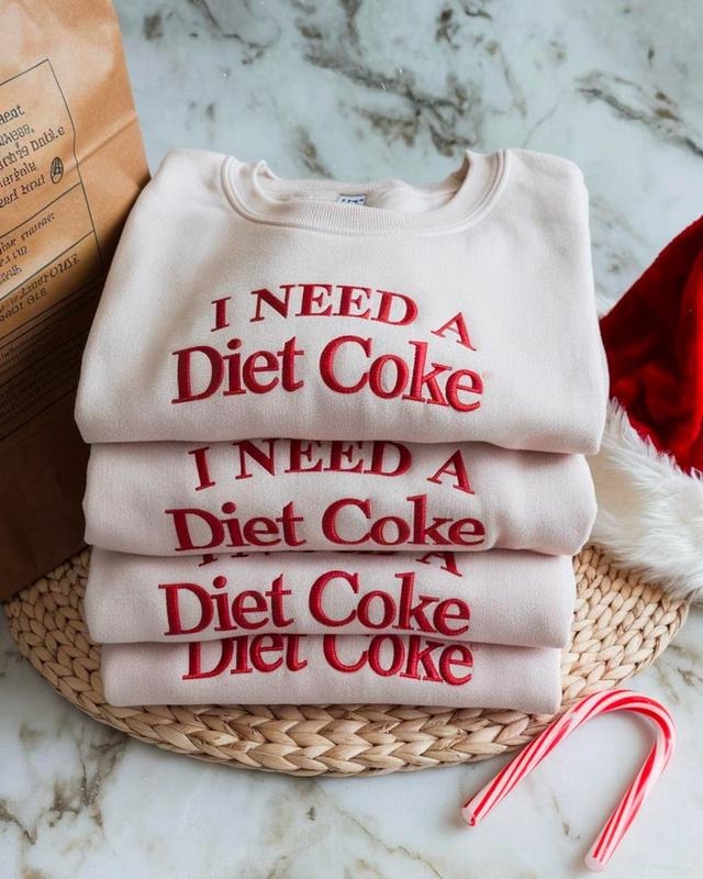 I NEED A DIET COKE Embroidered Crewneck, Custom Text Embroidery Cozy Unisex Shirt, Funny Soda Lover Sweater, Coke Lover Hoodie, Diet Coke Shirt