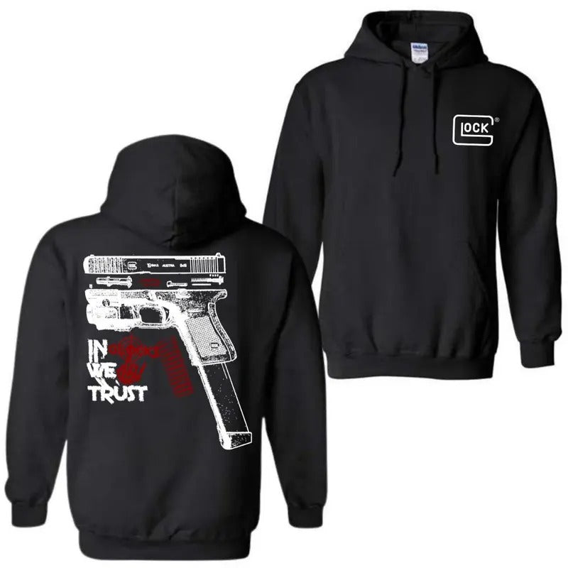 In GLock We Trust Hoodie , Glock Hoodie,  Design Glock Bone Hand Double Sided - Men's & Women's Classic Fit Long Sleeve Hoodie - Menswear Casual Underwear