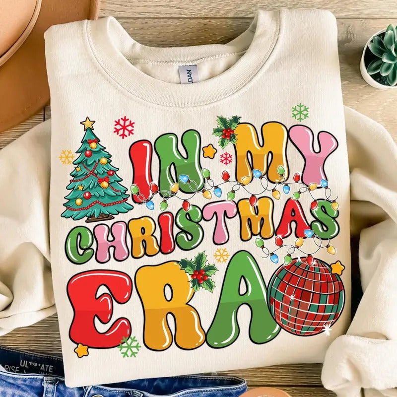 In My Christmas Era Shirt, Retro Holiday T-Shirt, Christmas Tree Disco Ball Sweatshirt, Festive Christmas Clothing, Unisex Classic Cotton