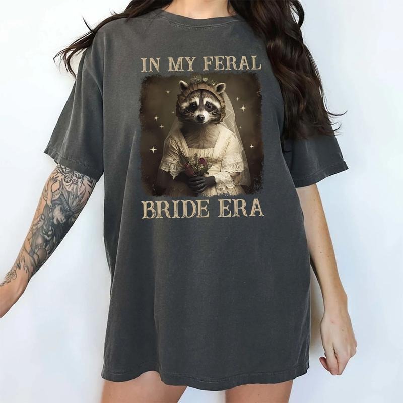 In My Feral Bride Era Shirt Comfort Colors, Feral Raccoon Bride Era Sweatshirt, Retro Funny Bride Tee, Raccoon Bride Sweater, Bridal Meme Women Tee, Bride to Be gift, Casual Womenswear, Oversized Women's Tops, Soft Cozy Fabric Sweatshirt