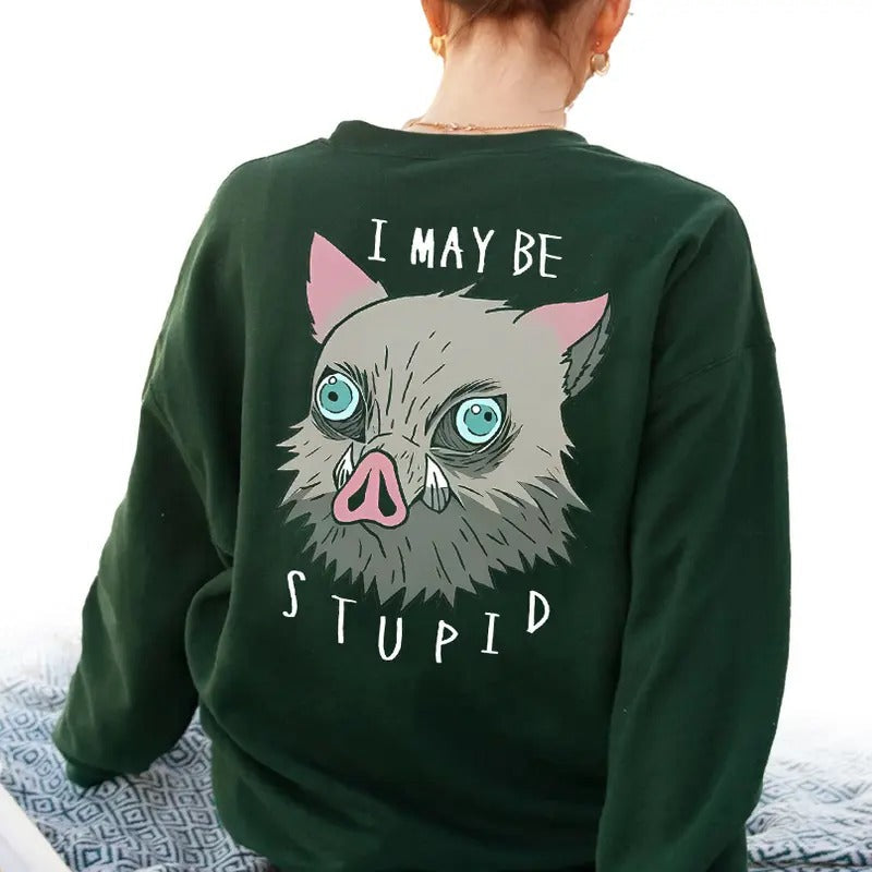 Inosuke I Maybe Stupid on the back of Shirt, Inosuke Hashibira Monster Breathing Shirt Hoodie, Demon Slayer t-shirt, Kimetsu no Yaiba Shirt, Anime sweatshirt hoodie, Anime lover t-shirt Menswear