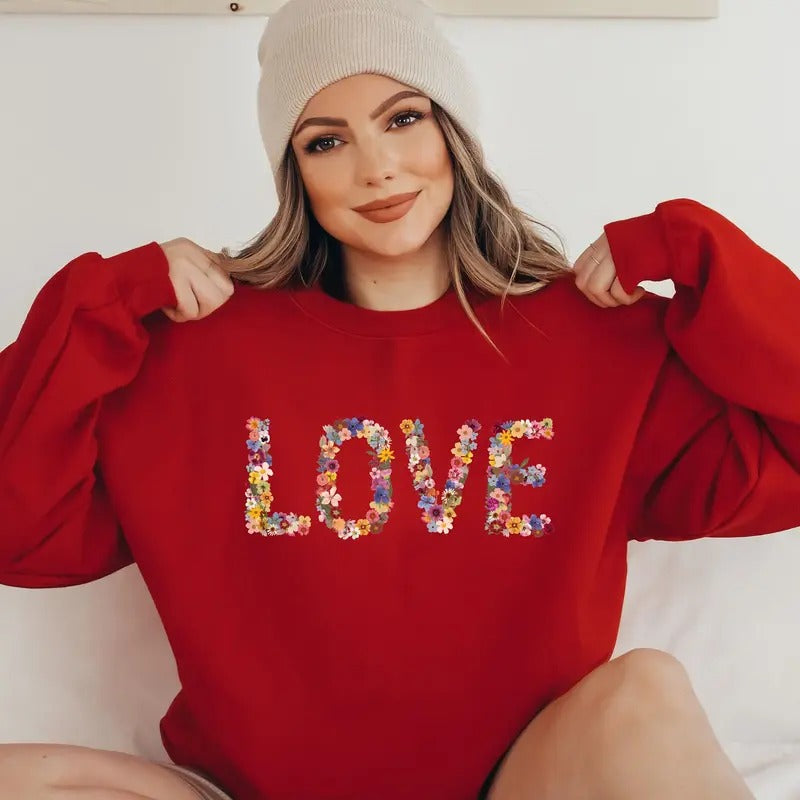 Inspirational Peace Sign Graphic Longsleeve for Women, Cute Positive Motivational Quotes Sweatshirt, Floral Peace Love Hope Kindness Sweatshirt