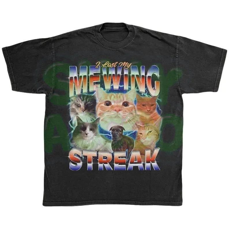 Ironic Cat T-Shirt, Mewing Dank Meme Graphic Tee, Trendy Alpha Male Shirt, Gen Z Humor, Jawline Looksmaxxing, Absurd TikTok Meme Tee Gift Cotton