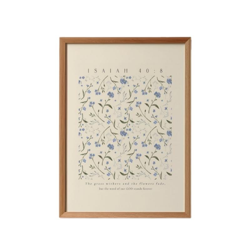 Isaiah 40 Blue Floral Pattern Printed, Christian Home Decor, Faith Art Poster, Gifts For Besties Friends Art Prints, Poster Prints No Frame, Dorm Room Decor, Art Posters, Gifts For Birthday Christmas Xmas