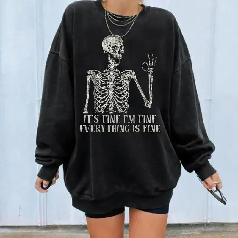 It's Fine I'm Fine Skeleton Sweatshirt, Never Better Skeleton Halloween Sweater, Funny Skull Halloween Shirt, Skeleton Halloween Shirt, Fall Halloween Gift