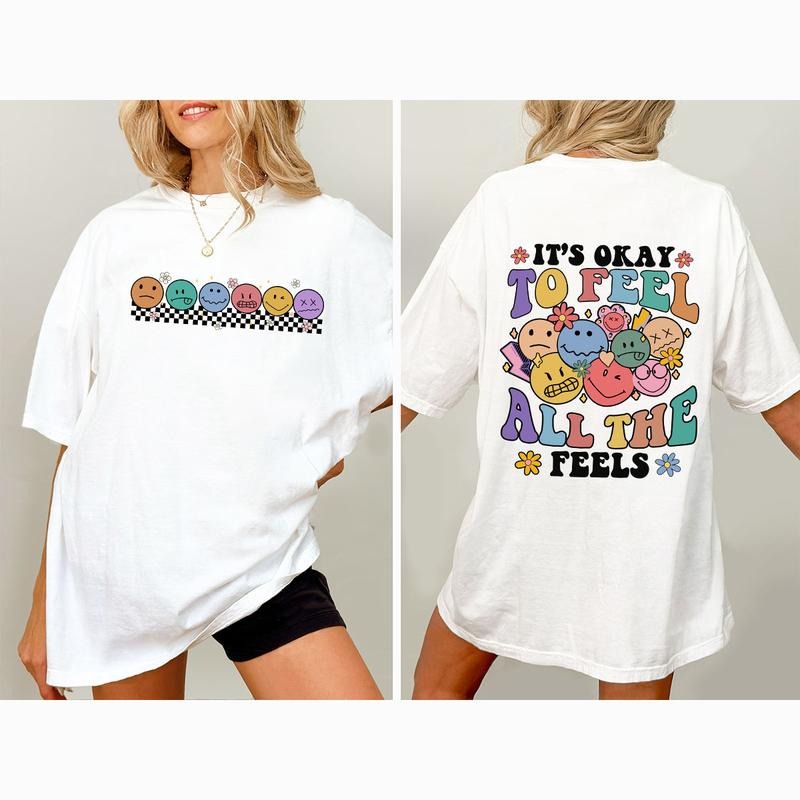 It's Okay To Feel All The Feels Shirt, Comfort Color Mental Health Shirt, Mental Health Matters Shirt, Funny Shirt For Teacher, Cute Tee, Mental Health Shirt Gifts, Gifts For Teacher, Teacher Shirts, Speech Therapy Shirt, BCBA Shirt, Women Top Breathable