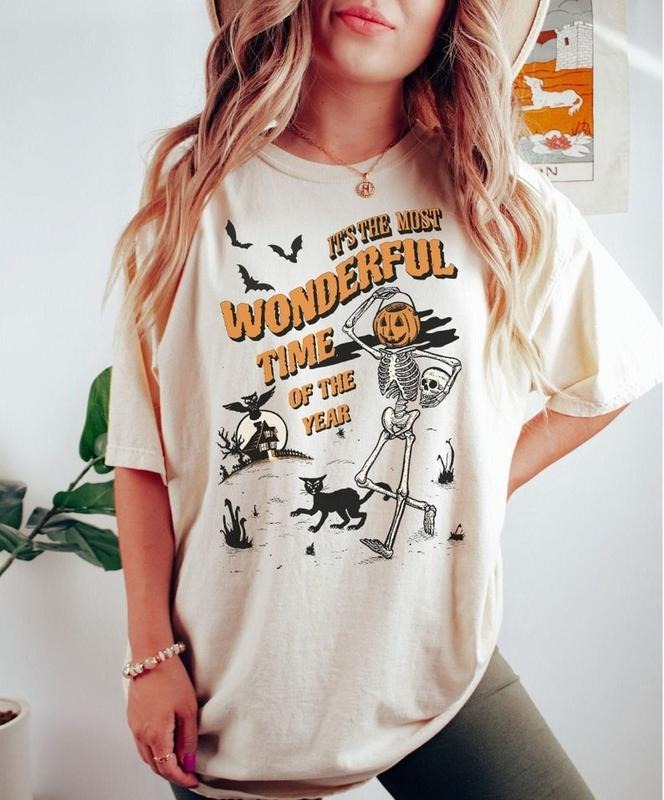 It's the Most Wonderful Time of the Year Halloween t-shirt, Vintage Halloween shirt, Black cat skeleton retro Halloween shirt, Halloween tee