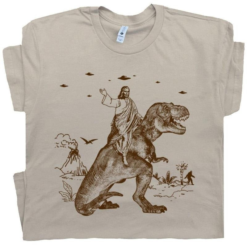 Jesus Riding Dinosaur T Shirt UFO T Shirt Funny T Shirts Offensive T Shirt Cool Graphic T Shirts Crazy Shirts For Men Women  T-shirt, sweater and Hoodie