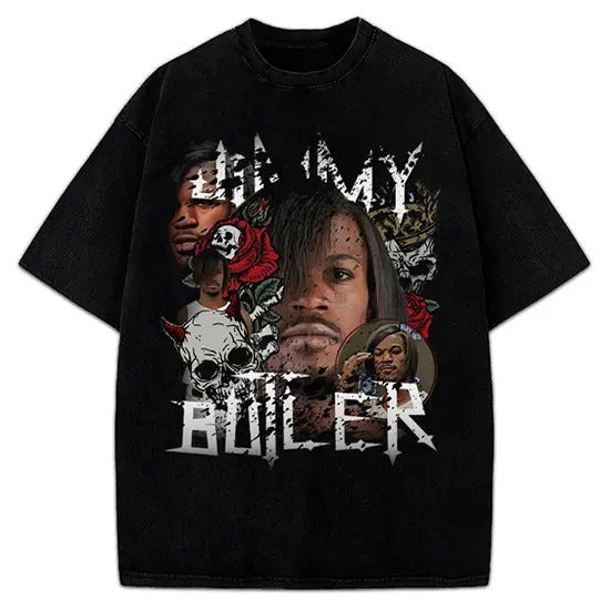 Jimmy Butler T-Shirt Emo Long Hair Himmy Funny Skull And Roses Custom Graphic Tee Crewneck Cotton Menswear Soft