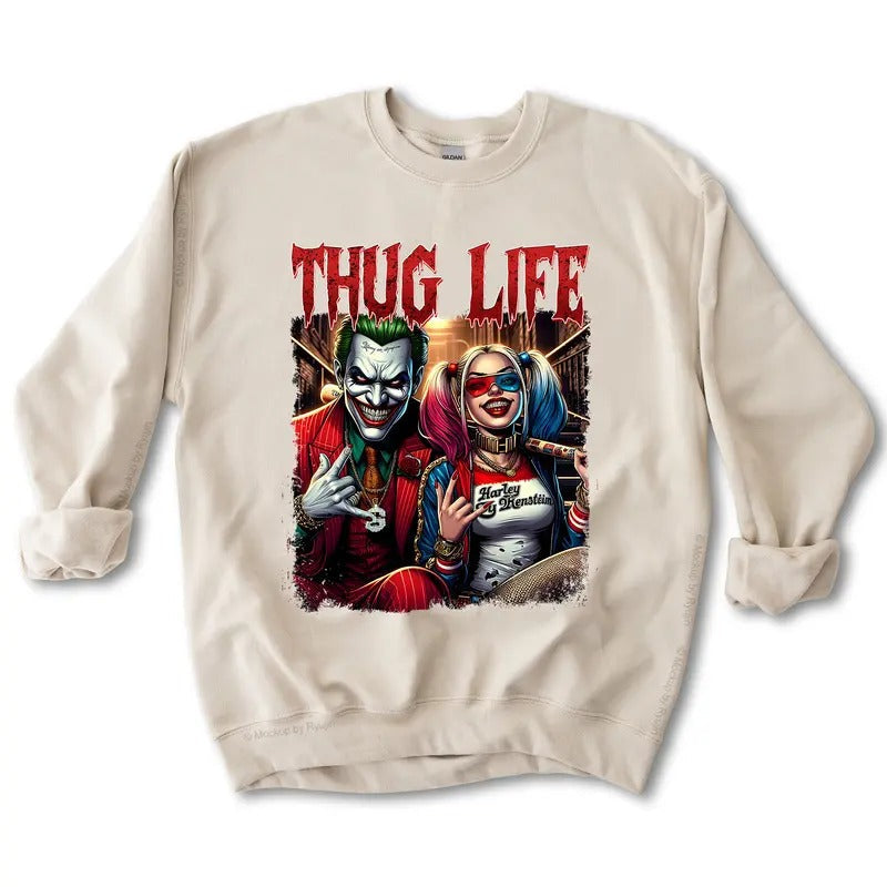 Joker and Harley Quinn Thug Life Halloween Nightmare Shirt Sweatshirt, Halloween Horror Shirt, Halloween Horror Night Merch, Halloween Horror Movie, Spooky Season Shirt, Printed Unisex Classic Cotton T-Shirts all Sizes all Colors for Women for Men
