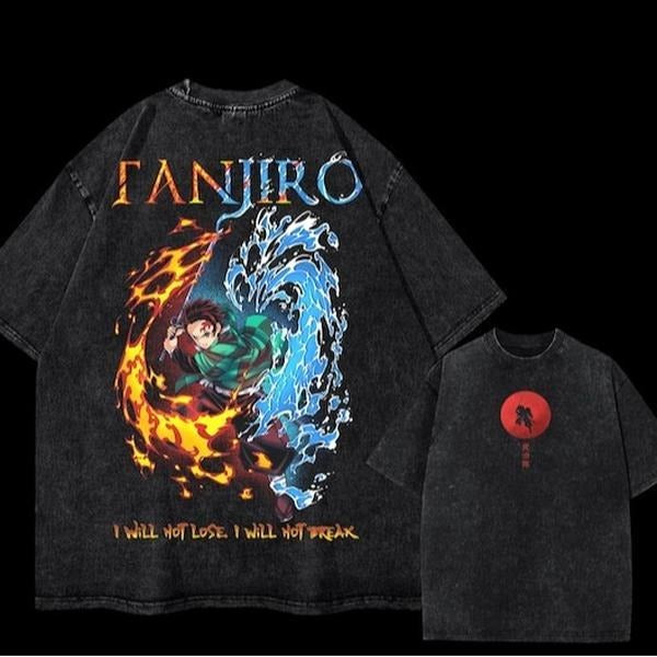 Kamado Tanjiro | Heavy Oversized Acid-Washed Unisex Anime T-Shirt | Streetwear & Gym Style | Demon Slayer, Y2K Shirt , Streetwear