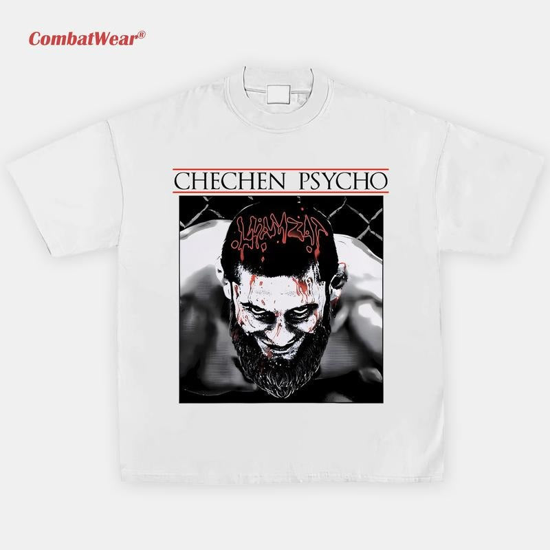 Khamzat Chimaev Chechen Psycho Tee, Khamzat Chimaev UFC Champion T-Shirt, Vintage Boxing Tee, Streetwear Boxing Graphic T-Shirt Gift for Fighters