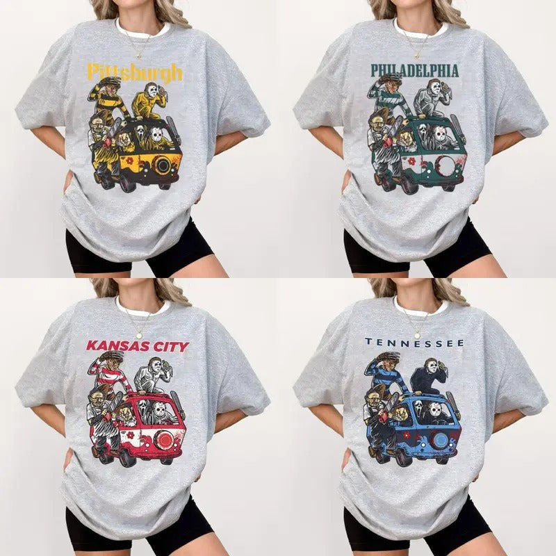 Killers Club Horror, Halloween Shirt Football, Killers Team Shirt, Football Shirt American, Gif For Fan Cotton Top