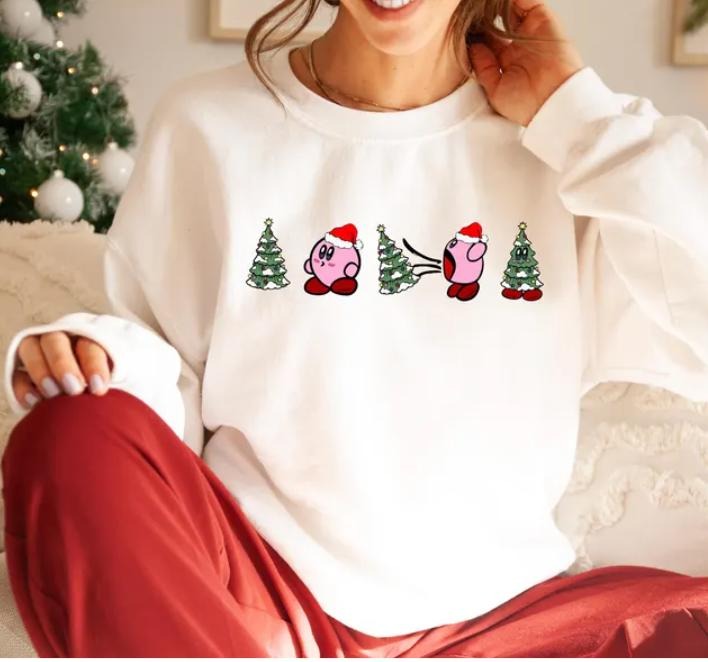 Kirby Christmas Tree Sweatshirt, Funny Christmas Sweatshirt, Funny Christmas Shirt, Christmas Sweatshirt, Christmas Tree Shirt, Sweatshirt