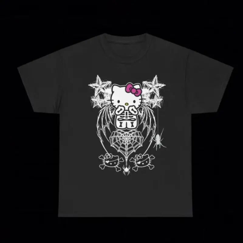 Kitty Grunge Y2K Style T Shirt Domo Kun Affliction Southpole Tapout Metal Punk Invader Zim Hot Topic Goth Emo Scene Vintage Skull Jnco