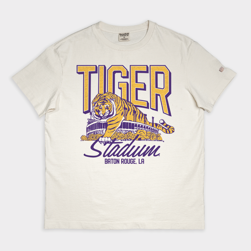 LSU Football Tiger Stadium Vintage Heavyweight Tee Style001