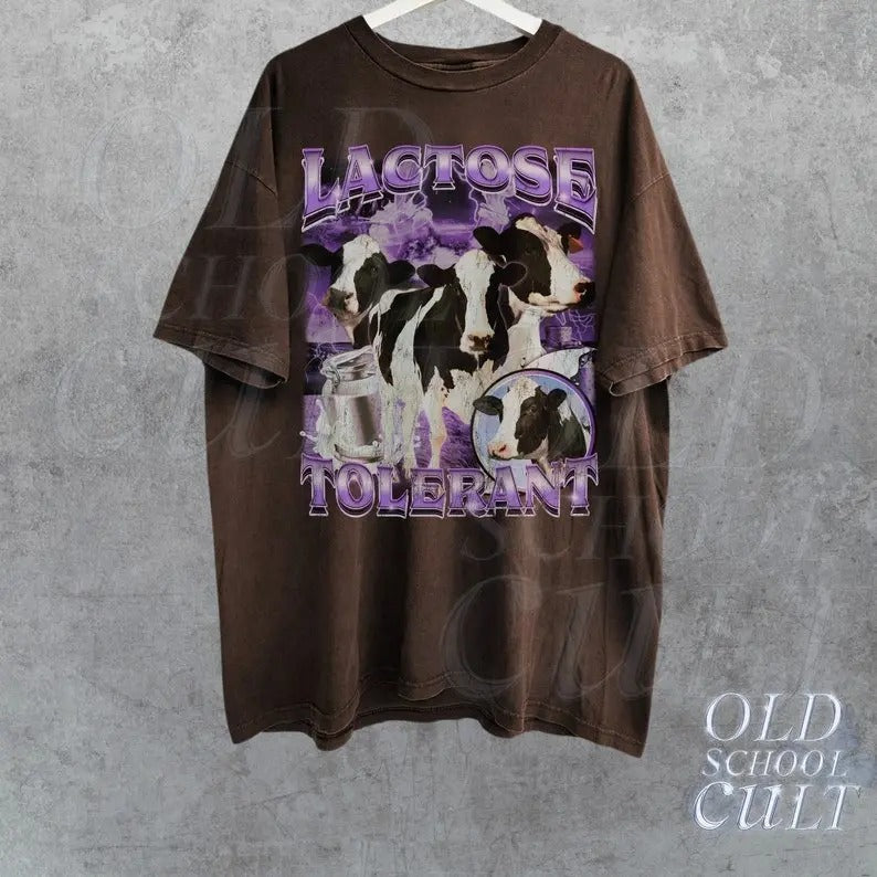 Lactose Tolerant Vintage Bootleg T-Shirt, Retro Milk 90s Funny Graphic Shirt, Funny Shirts For Friends, Y2k Unisex Baggy Shirt, Meme Shirts