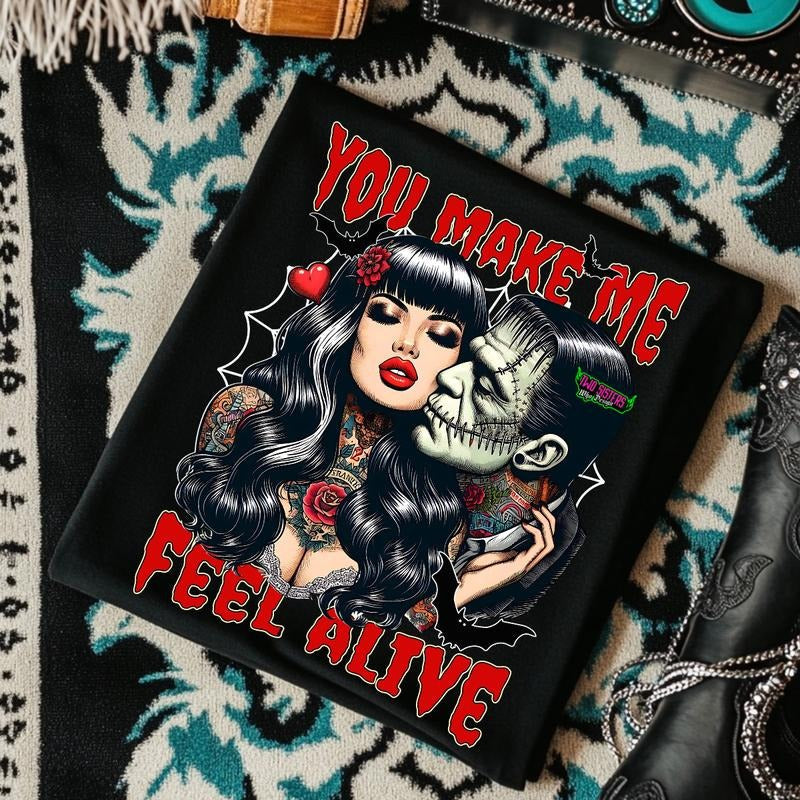 Lane Seven You Make Me Feel Alive Halloween Unisex Long Sleeve Hoodie for Women & Men Casual Graphic Tee Crewneck Cotton Blend Machine Washable Love Fit