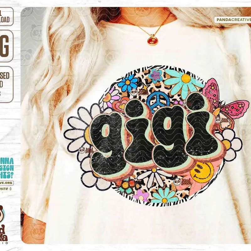 Leopard Print Gigi Png Sublimation Retro Floral Nana Shirt Design Boho Grandmother Png Vintage Granna Png Groovy Gigi Png Digital Files