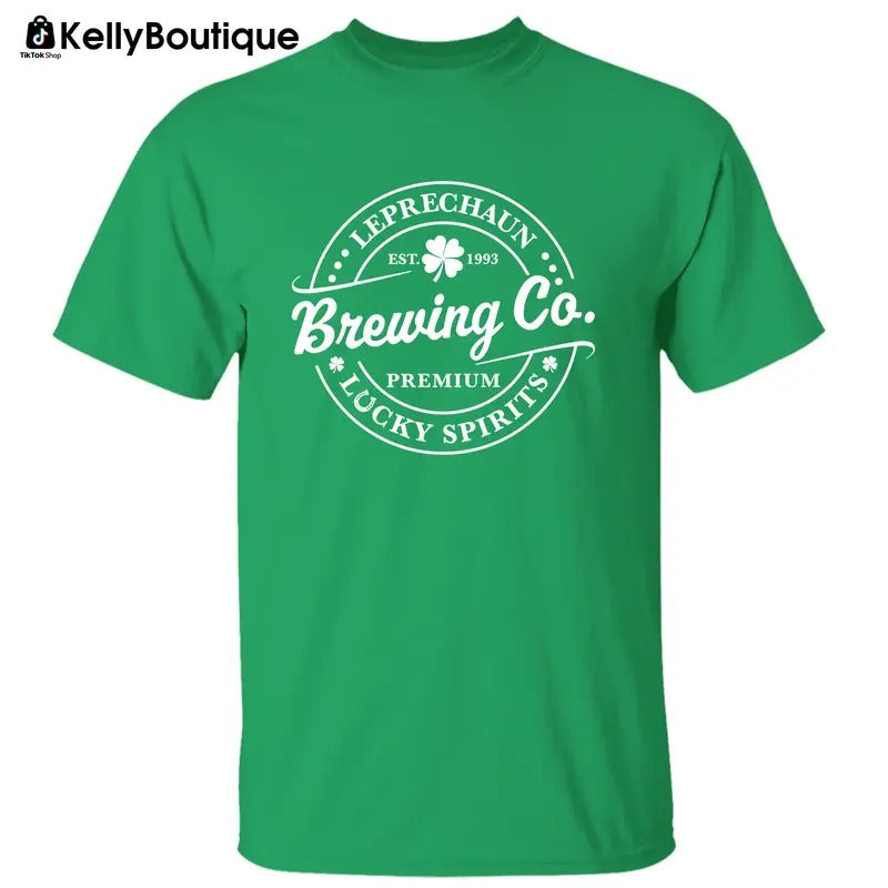 Leprechaun Brewing Co Est. 1993 Lucky Spirits Retro Irish St Patrick's Day Graphic Printed Unisex Classic Cotton T-shirt Sweatshirt Hoodie