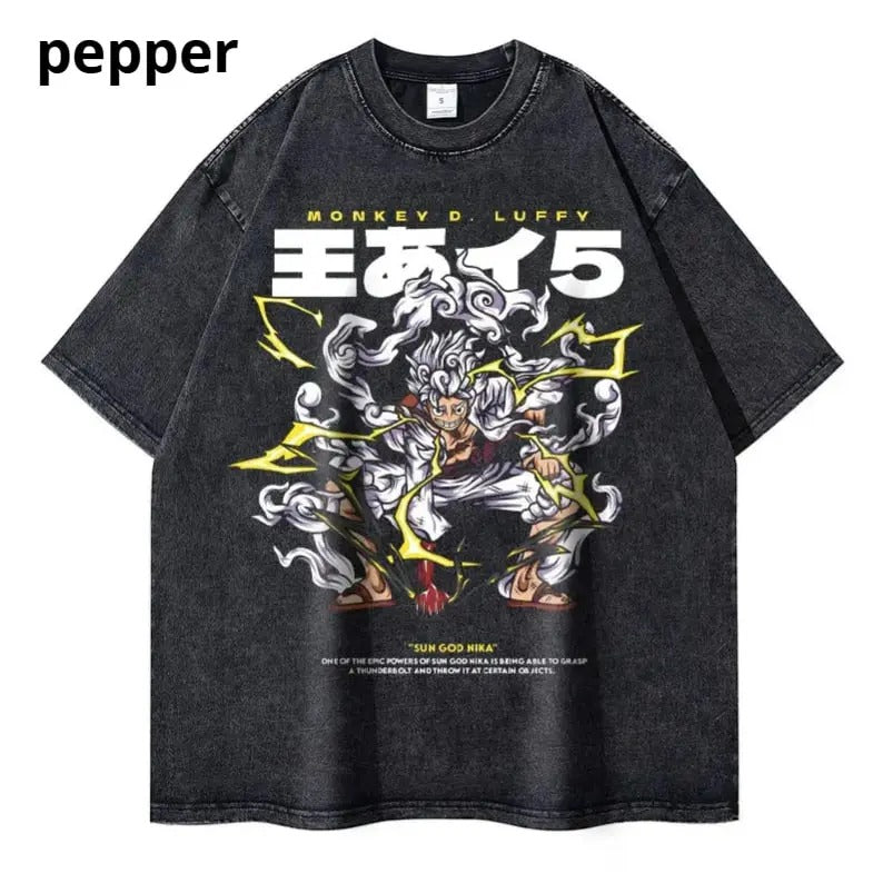Luffy "Sun God Nika" Vintage Graphic T-shirt, Monkey D.luffy, Gear 5, One Piece Shirt, Anime Shirt, boyfriend gifts, Streetwear Shortsleeve Menswear