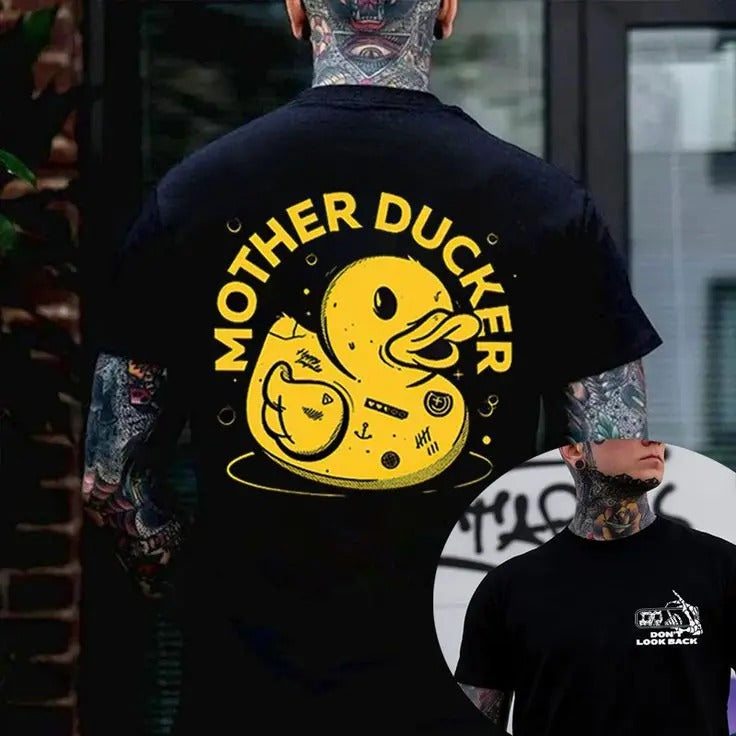 MOTHER DUCKER Yellow Duck Print Men's T-shirt, Sweatshirt, Hoodie,  Oversized S-5Xl, Unisex Shirt, Today shirt, Love shirt, Retro Unisex, Life shirt, Merch gift, Short Sleeve Graphic, Naughty Clothes Men Cotton Fabric Menswear Classic