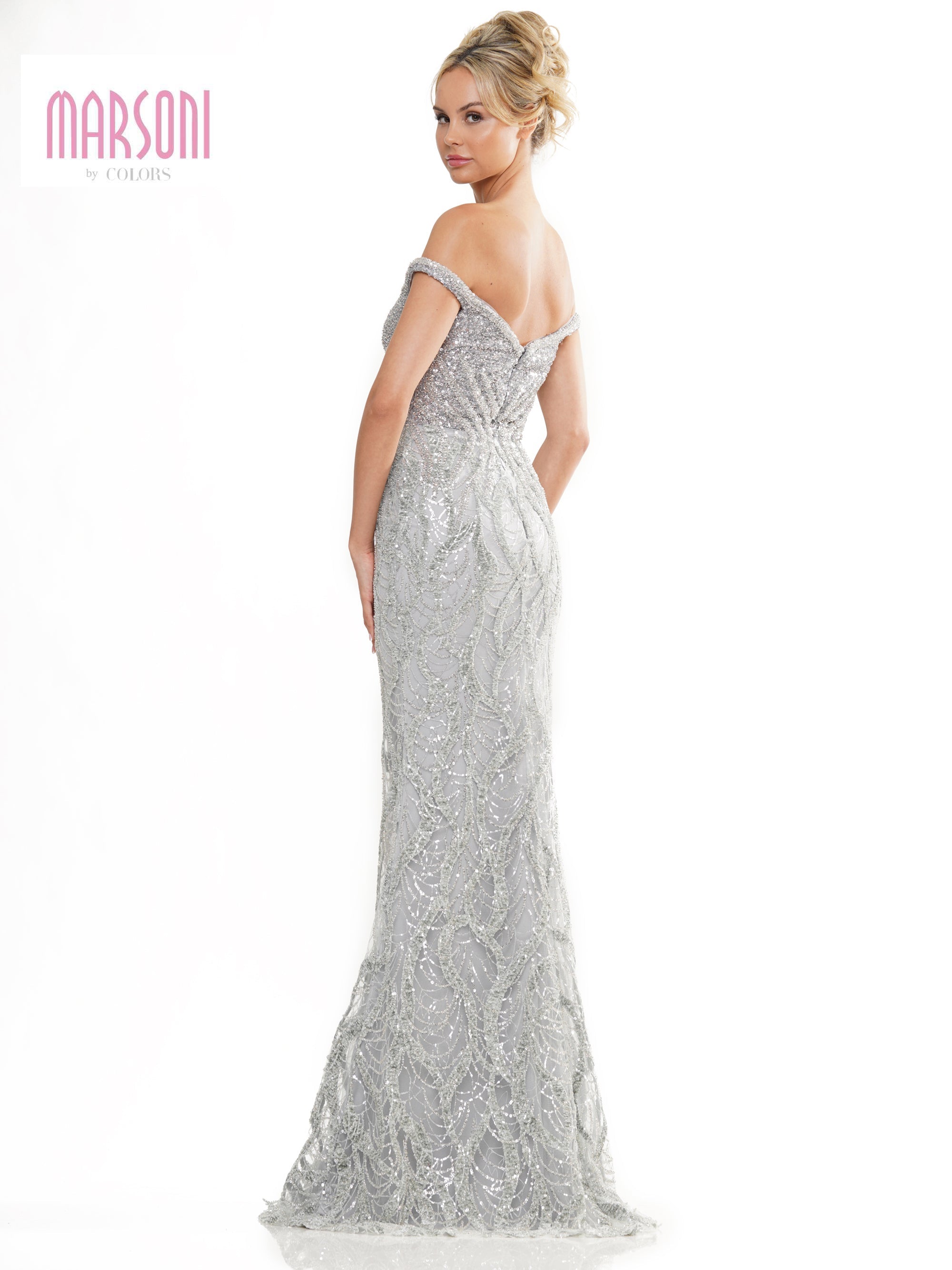 Marsoni MV1257 Long Beaded Off Shoulder Formal Dress
