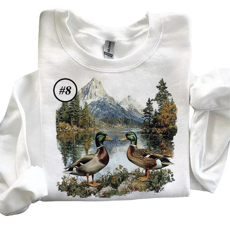 Mallard Duck Couple Funny Sweatshirts Sunset Wetland Hunting Flying Ducks T-shirt Unisex Cute Hoodie Cotton Menswear