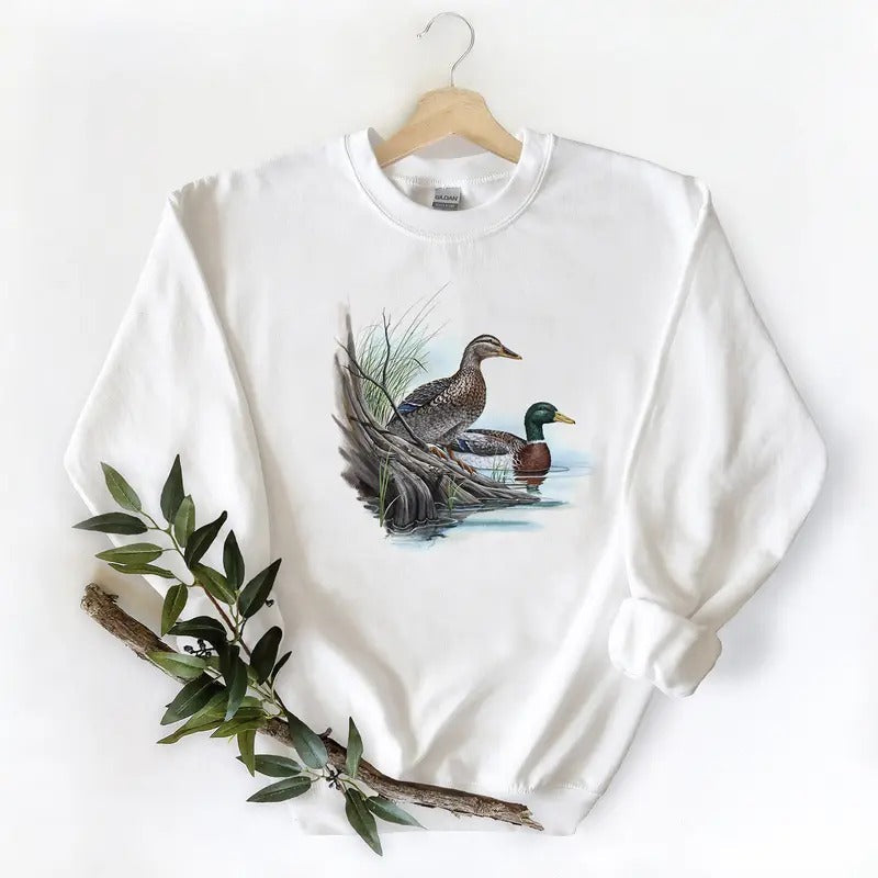 Mallard Duck Two Retro Shirts Duck  Hunting Season Vintage T-Shirts Graphic Tee Unisex Sweatshirt Pullover, Cotton