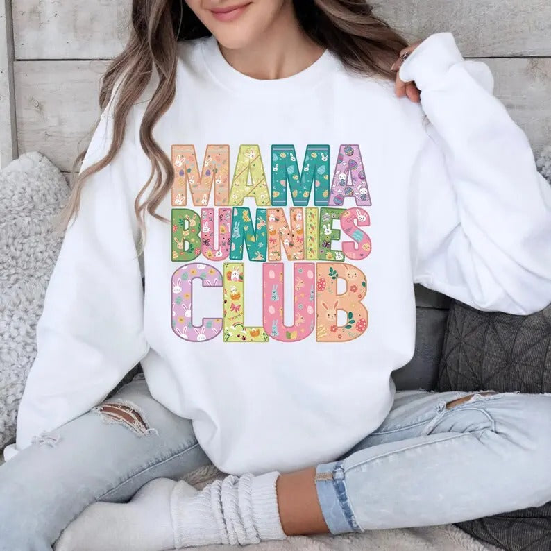 Mama Bunnies Club Sweatshirt, Funny Easter Shirt, Easter Shirts For Women, Mama Bunny Shirt, Easter Day Shirt, Easter Mom Shirt