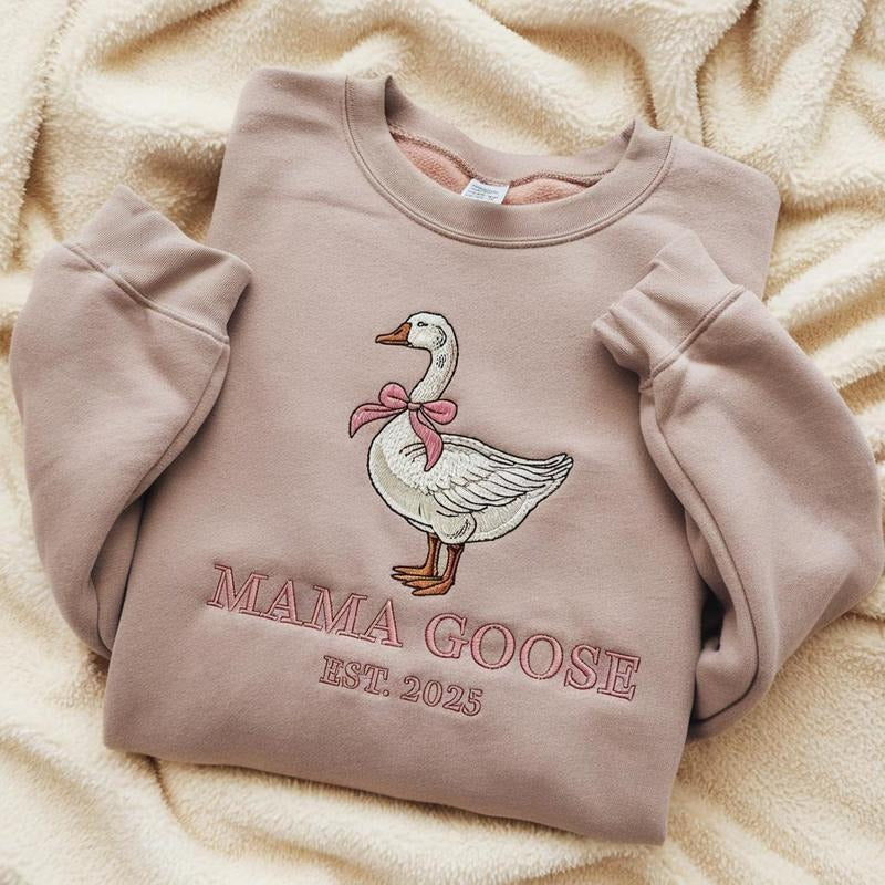 Mama Goose Embroidery Sweatshirt, Goose Embroidery Sweatshirt, Funny Meme Sweatshirt, Goose Sweatshirt, Funny Goose Sweatshirt