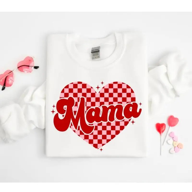 Mama Heart Sweatshirt Mama Valentine Sweatshirt Sweater Crewneck Sweatshirt Cotton Menswear Classic Pullover Shirt Man T-shirt Hoodie