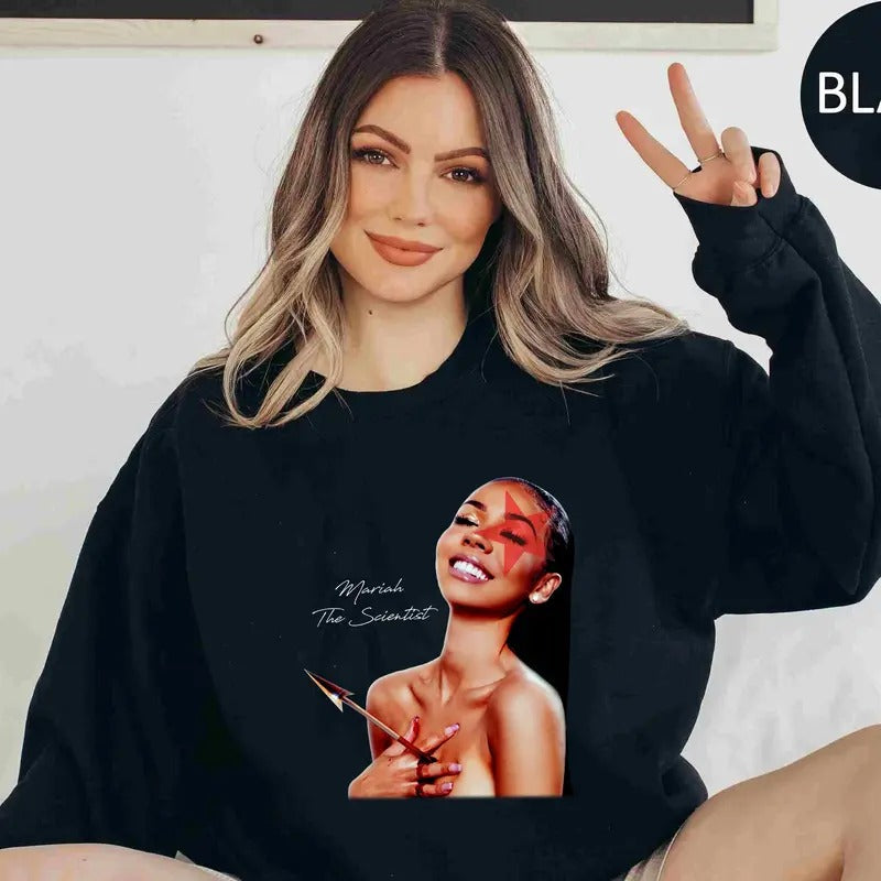 Mariah Big Face Sweatshirt, Red Star Graphic Rap Design for Music Lovers