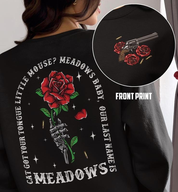 Meadows Baby Double Sided Print Sweatshirt, Haunting Adeline Inspired Hoodie, Dark Romance, Smut Reader, Run Little Mouse, Cat and Mouse Unisex Soft Crewneck Pullover Long Sleeves Graphic Fabric Sweater