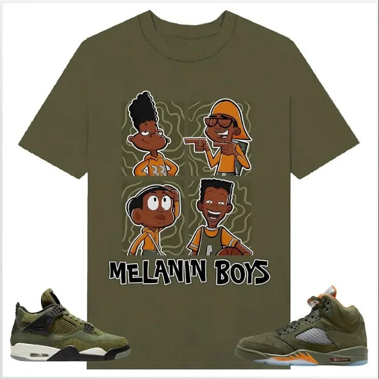 Melanin Boy T-shirt, Shirt match Sneaker Classic Cotton Green Color