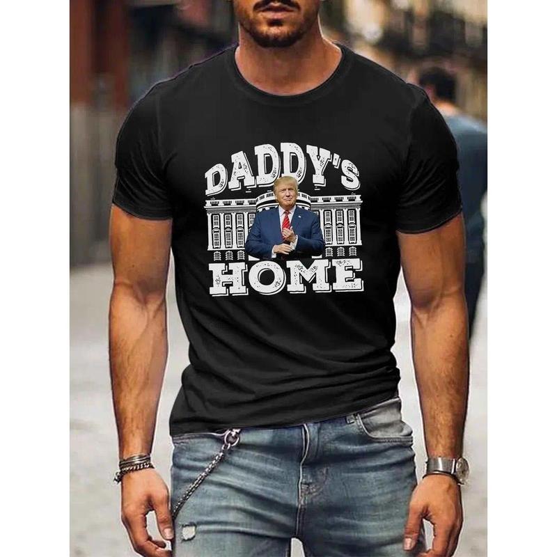 Men'S Casual T-Shirt - Polyester Crew Neck with Slight Stretch, Trump 2024 Graphic Print