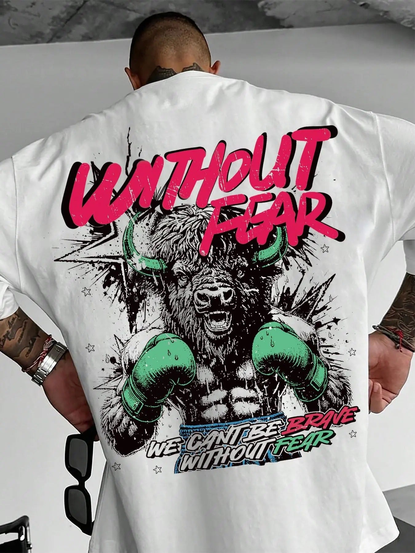 Men's Regular Fit Bull Head & Letter Print Round Neck Graphic Tee, Casual Short Sleeve T-shirt for Summer, Men's Top for Daily Wear