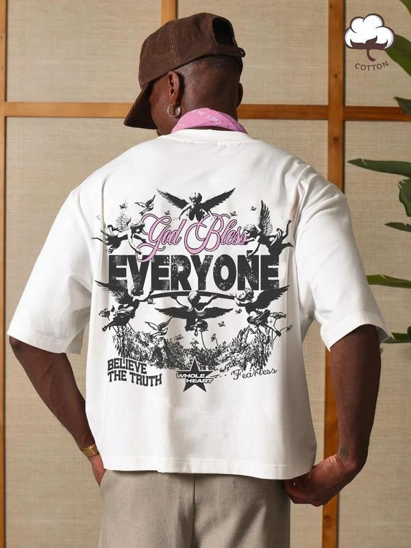 Men's Regular Fit Eagle Print Round Neck Graphic Tee, Casual Short Sleeve T-shirt for Summer, Men's Top for Daily Wear, Tropical, Cotton