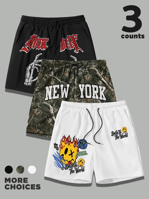 Men's Regular Fit Skull & Plants Print Graphic Shorts, Casual Street Shorts for Summer, Men's Bottoms for Daily Wear