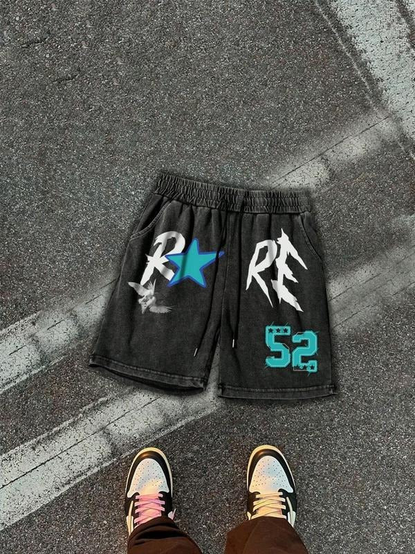 Men's Regular Fit Star & Letter Print Graphic Shorts, Casual Comfy Breathable Shorts for Summer, Fashion Men's Bottoms for Daily Wear, Cotton