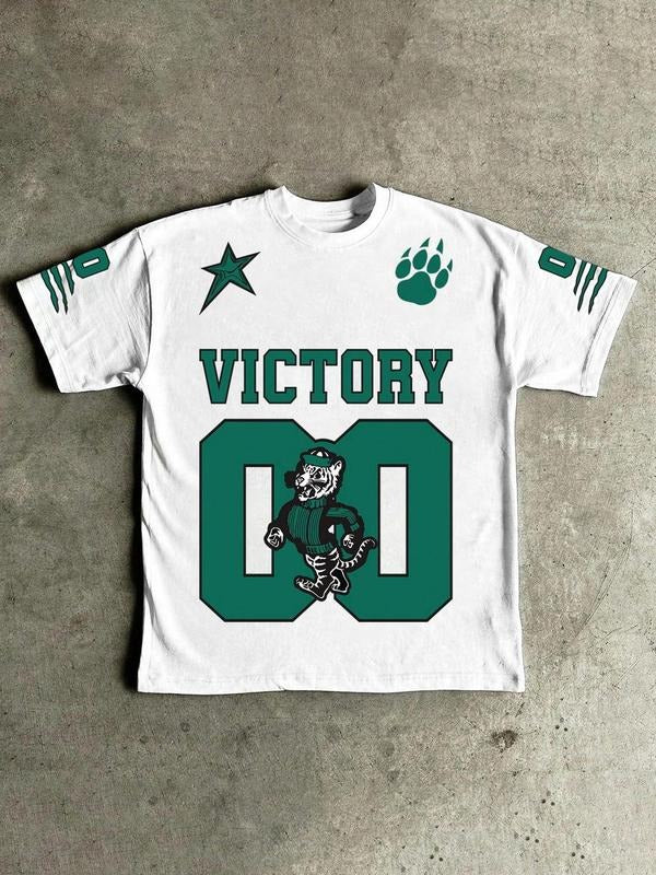 Men's Tiger & Letter Print Short Sleeve Graphic Tee, Regular Fit Casual Street Comfy Round Neck T-shirt for Summer, Men's Top for Daily Wear, Tropical