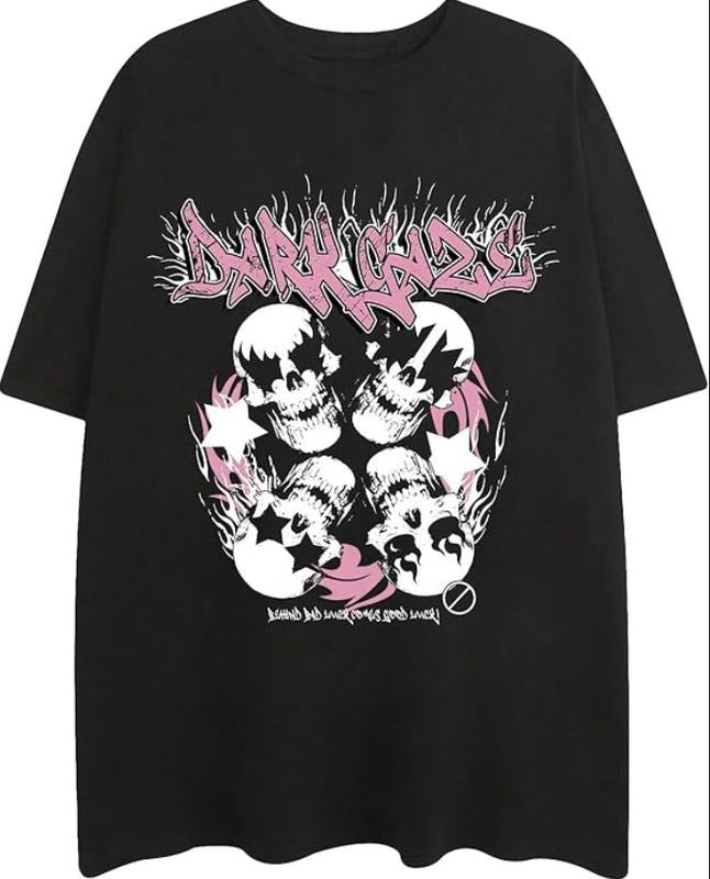 Men's Y2k Graphic Tees Letter Skull Short Sleeve Gothic T Shirt Tops