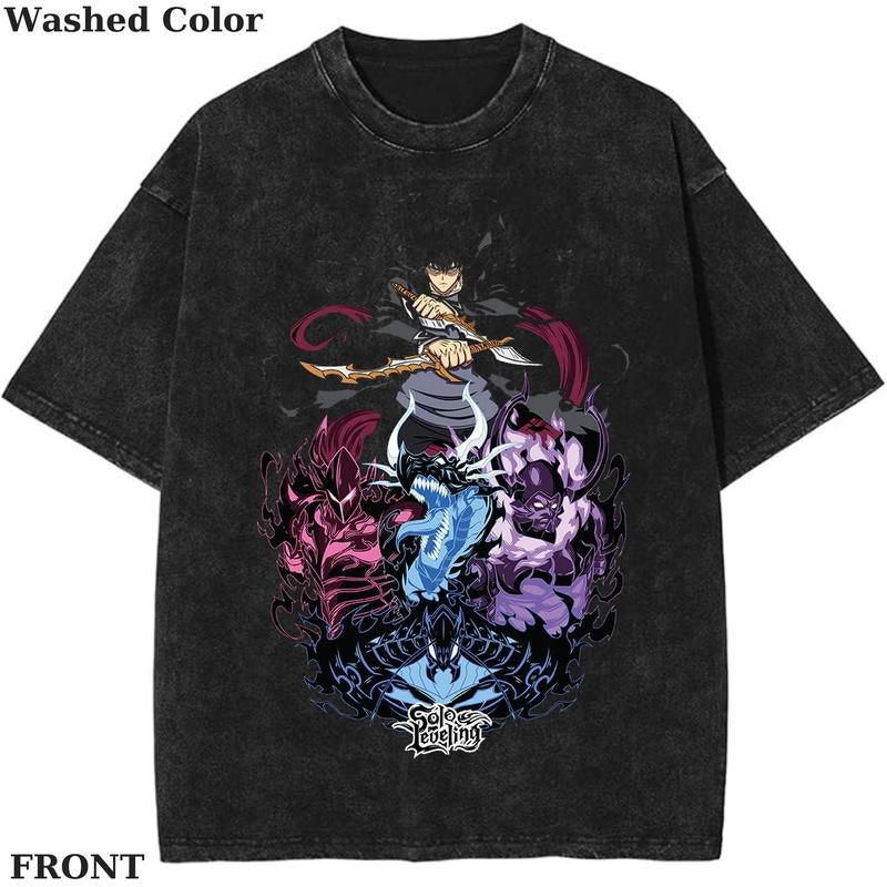 Mens Rave Vintage Graphic Tee, Anime SOLO LEVELING Shirt, vintage clothing, Womenswear Cotton Top Streetwear Shortsleeve Gamis