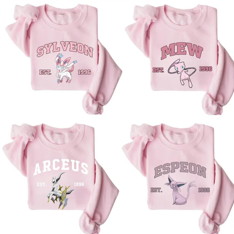 Mew, Sylveon, Espeon, Arceus Graphic Sweatshirt, PK Characters Hoodie, Anime Shirt, Graphic Design, Anime Sweatshirt, Anime Lover Pullover, Casual Menswear
