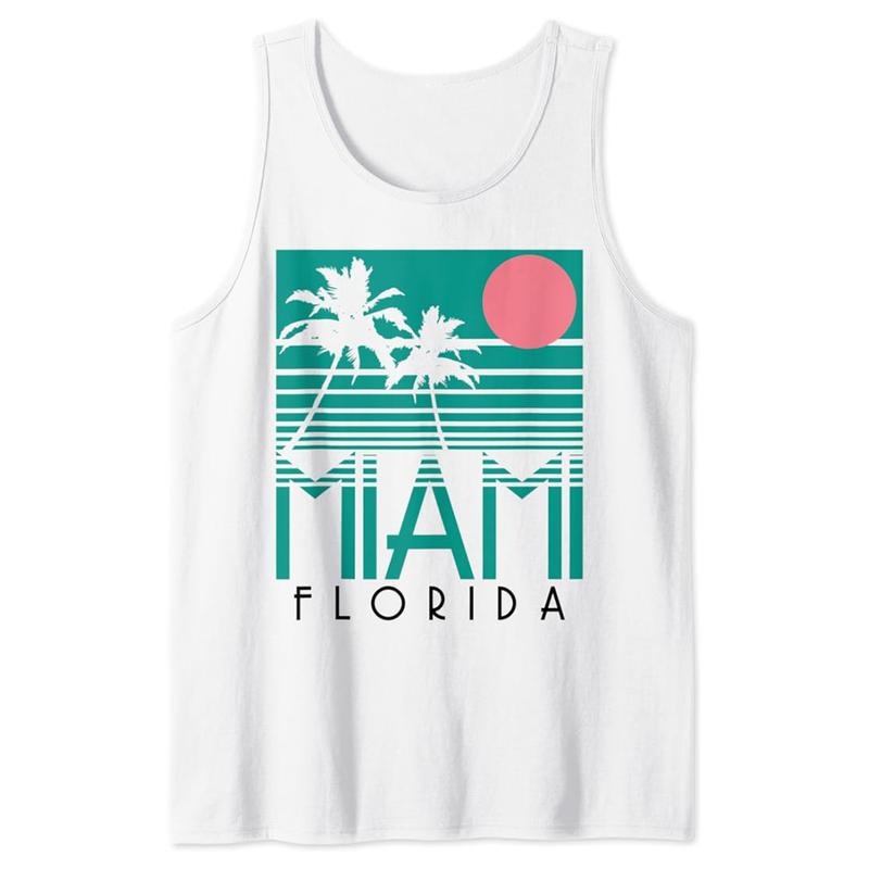 Miami Florida Vintage Retro Palm Trees Beach Summer Surf Tank Top Casual Classic