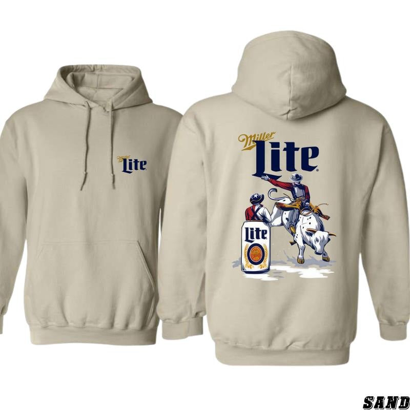 Miller Lite Hoodie Dark Heather Graphic Hoodie Perfect for Beer Enthusiasts Cozy and Stylish Ideal for Casual Wear Makes a Great Gift for Beer Lovers Menswear Sweaters