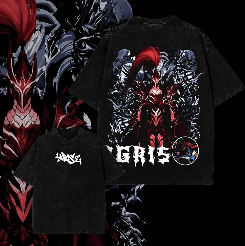 Mineral Wash  Arise Sung JinWoo Solo Leveling Ver.3 Anime Double Printed Oversize Lightweight Washed Tees, Gift For Anime Fan