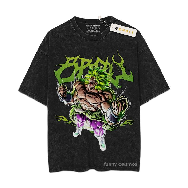 Mineral Wash  Broly Legendary Dbz Fan Anime Shirt, Graphic Washed Style Shirt